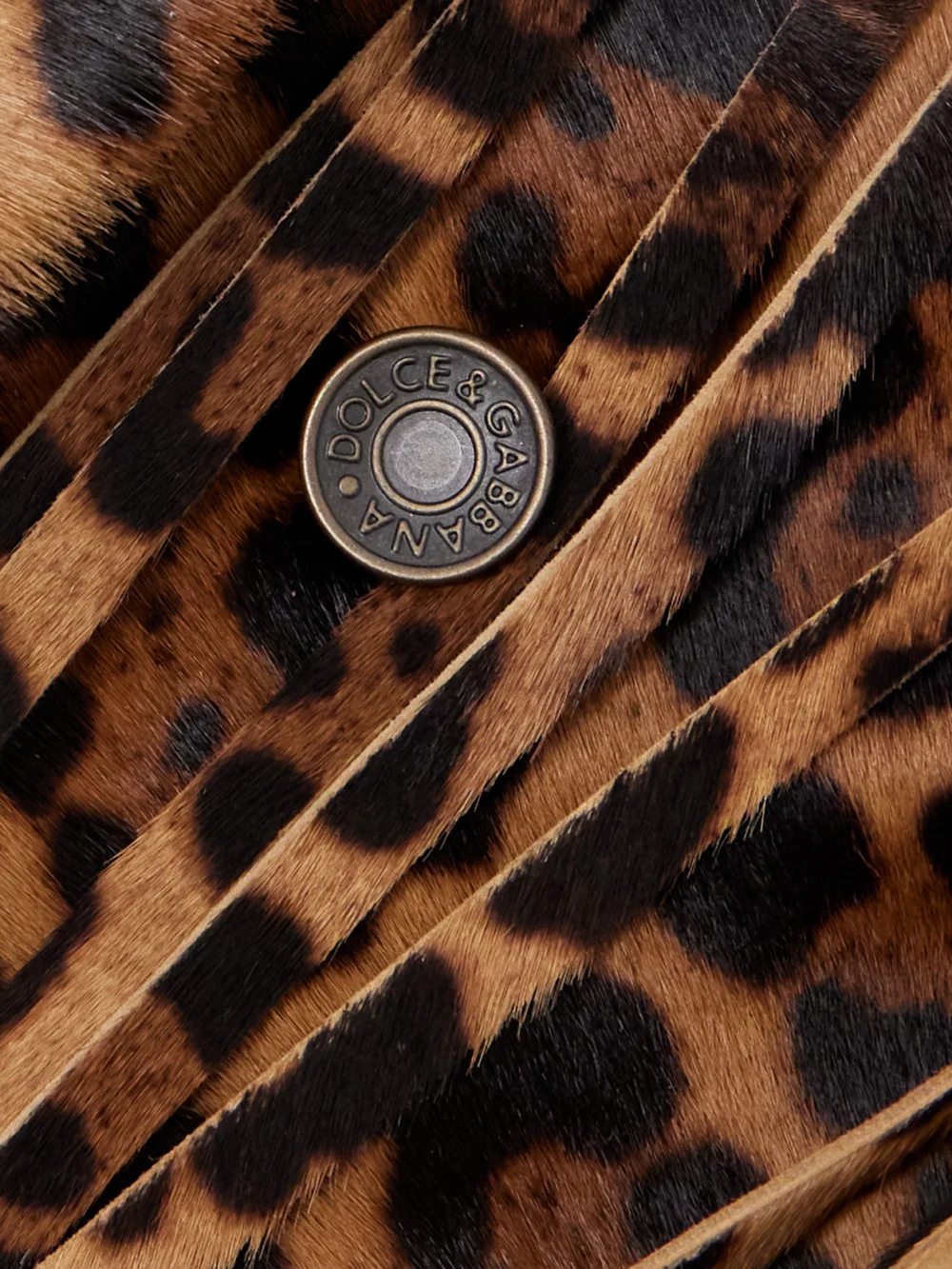 Close-up detail of the Dolce & Gabbana Fringed Leopard-print Calf Hair Jacket