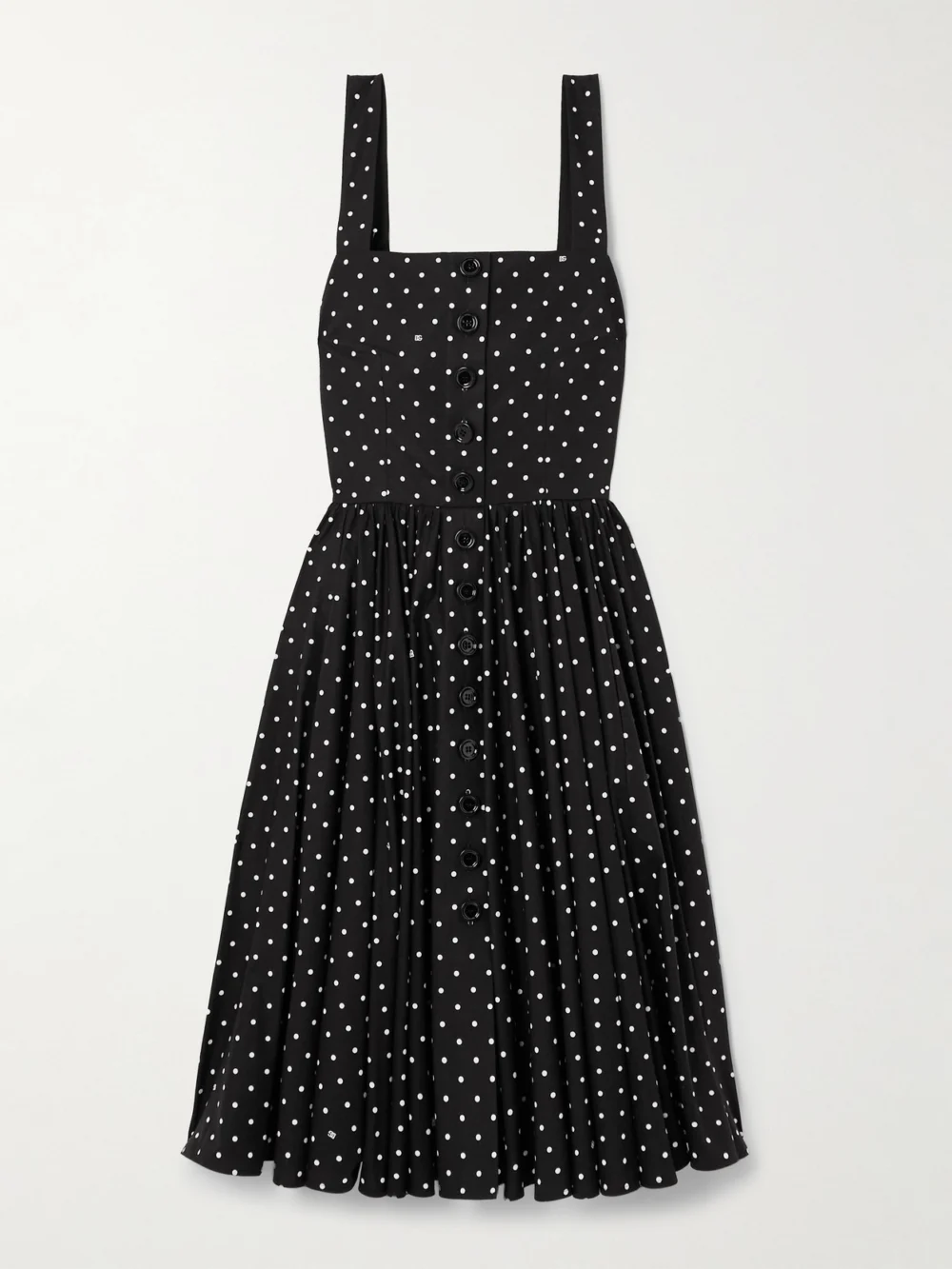 Dolce & Gabbana Gathered Polka-dot Cotton-poplin Midi Dress in black