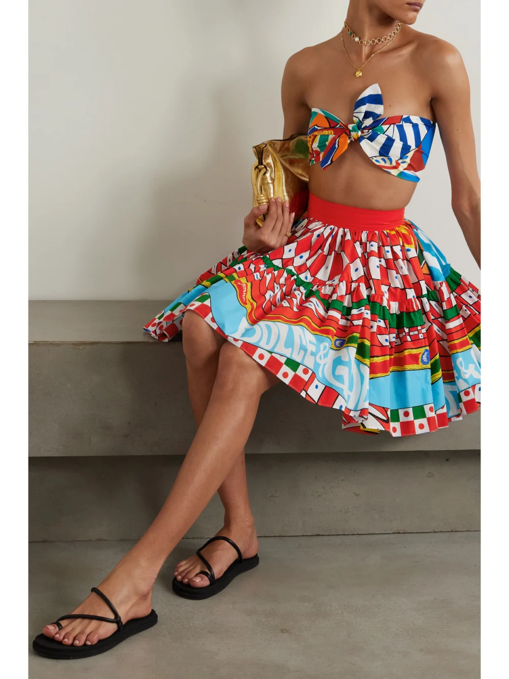 Dolce & Gabbana Gathered Printed Cotton-poplin Mini Skirt, worn by a model