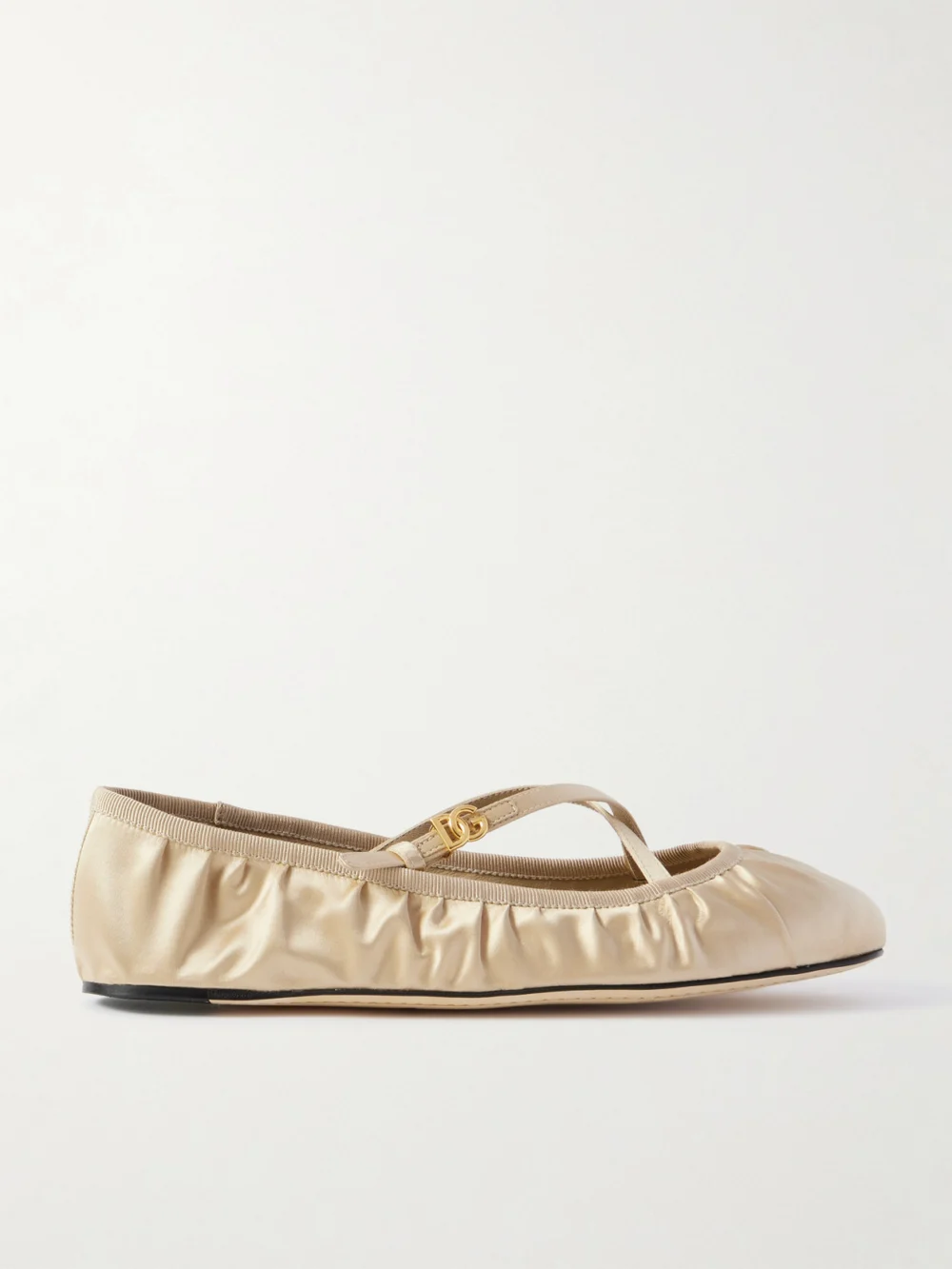 Dolce & Gabbana Gathered Satin Mary Jane Ballet Flats in cream