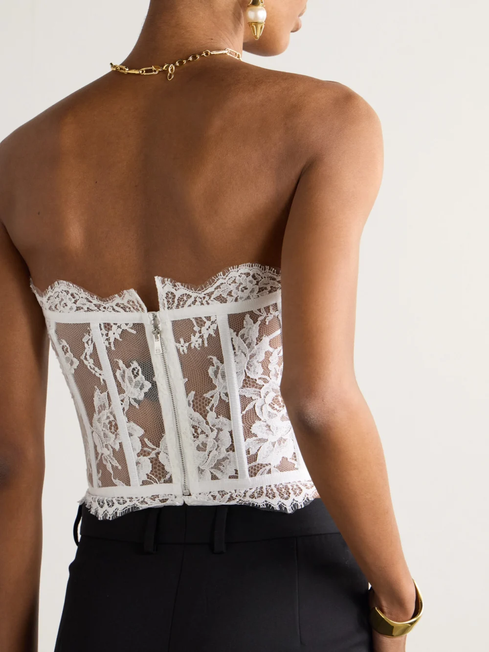Back view of the Dolce & Gabbana Grosgrain-trimmed Lace Bustier Top