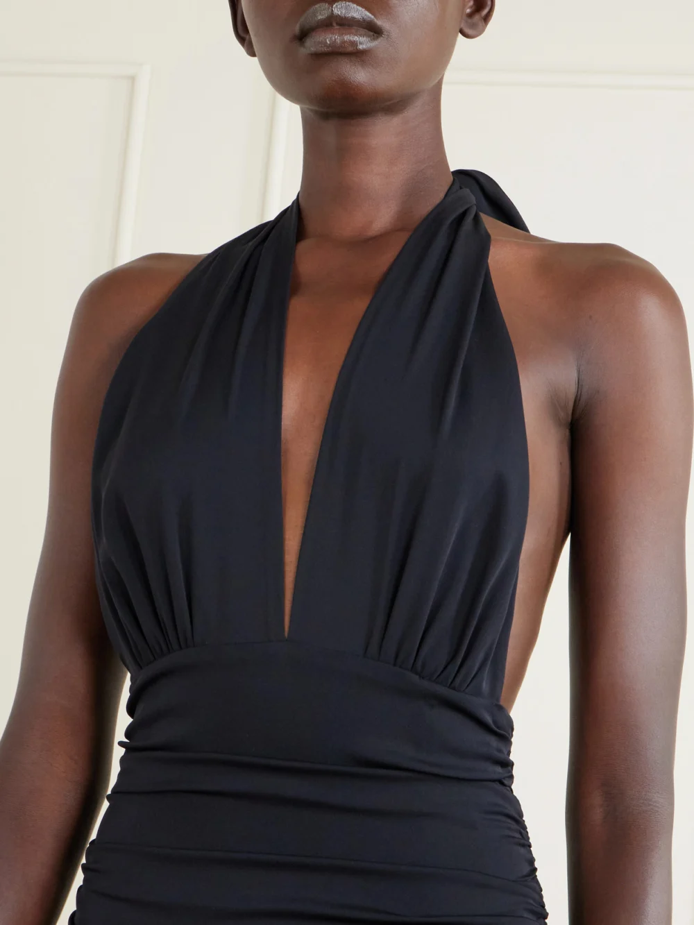 Close-up detail of the Dolce & Gabbana Halterneck Backless Silk-blend Midi Dress