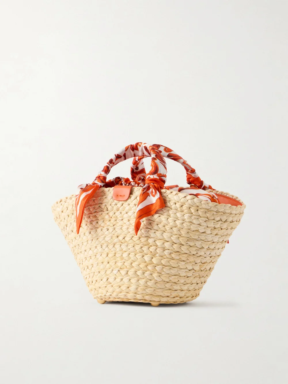 Back view of the Dolce & Gabbana Kendra Logo-appliquéd Leather-trimmed Raffia Bucket Bag