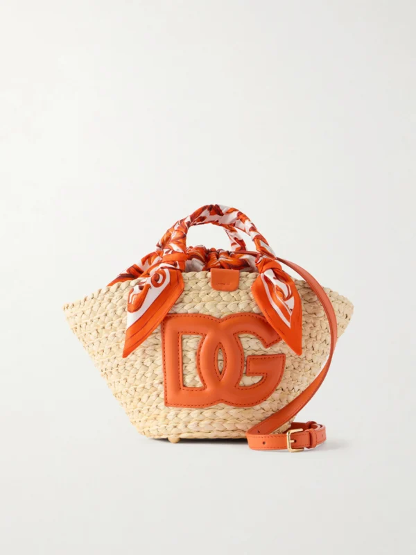 Dolce & Gabbana Kendra Logo-appliquéd Leather-trimmed Raffia Bucket Bag