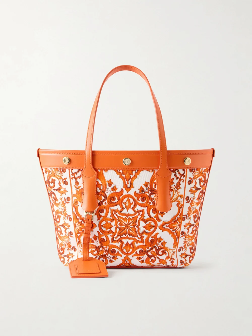 Dolce & Gabbana Kendra Printed Logo-embellished Leather-trimmed Canvas Shoulder Bag in orange