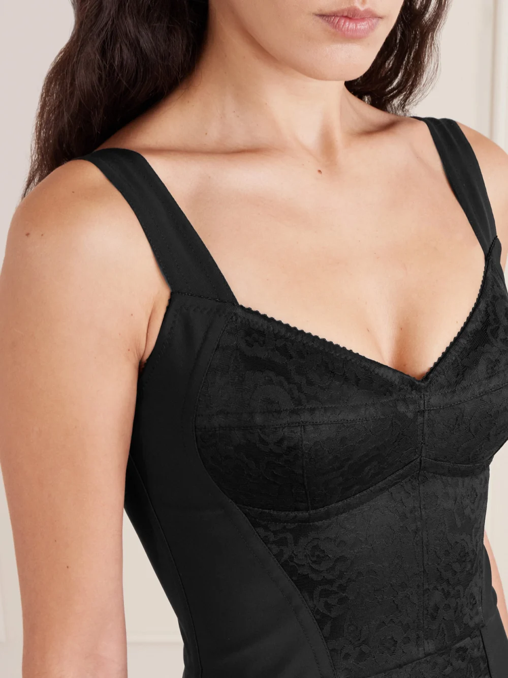 Close-up detail of the Dolce & Gabbana Lace-paneled Jersey Midi Dress