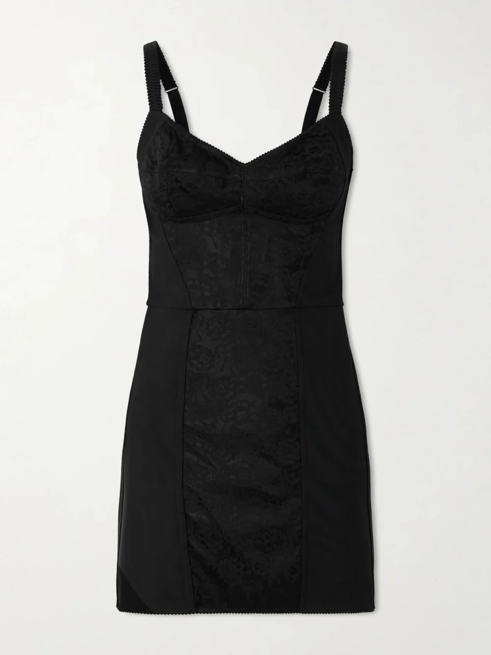 Dolce & Gabbana Lace-paneled Jersey Mini Dress in black