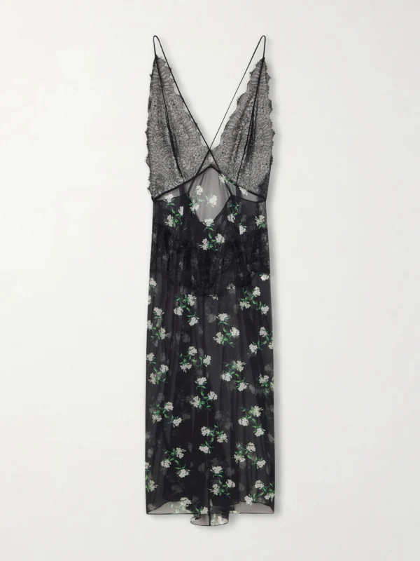 Dolce & Gabbana Lace-trimmed Floral-print Chiffon Midi Dress