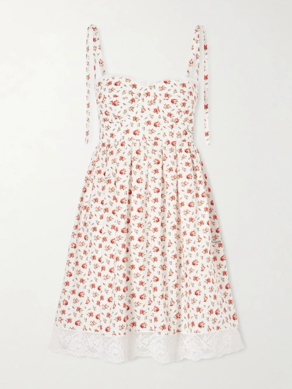 Dolce & Gabbana Lace-trimmed Floral-print Cotton-blend Poplin Bustier Mini Dress in white