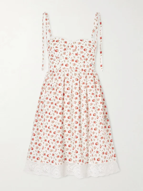 Dolce & Gabbana Lace-trimmed Floral-print Cotton-blend Poplin Bustier Mini Dress
