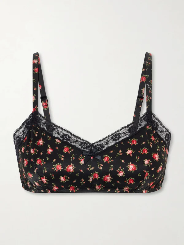Dolce & Gabbana Lace-trimmed Floral-print Satin Bralette Top