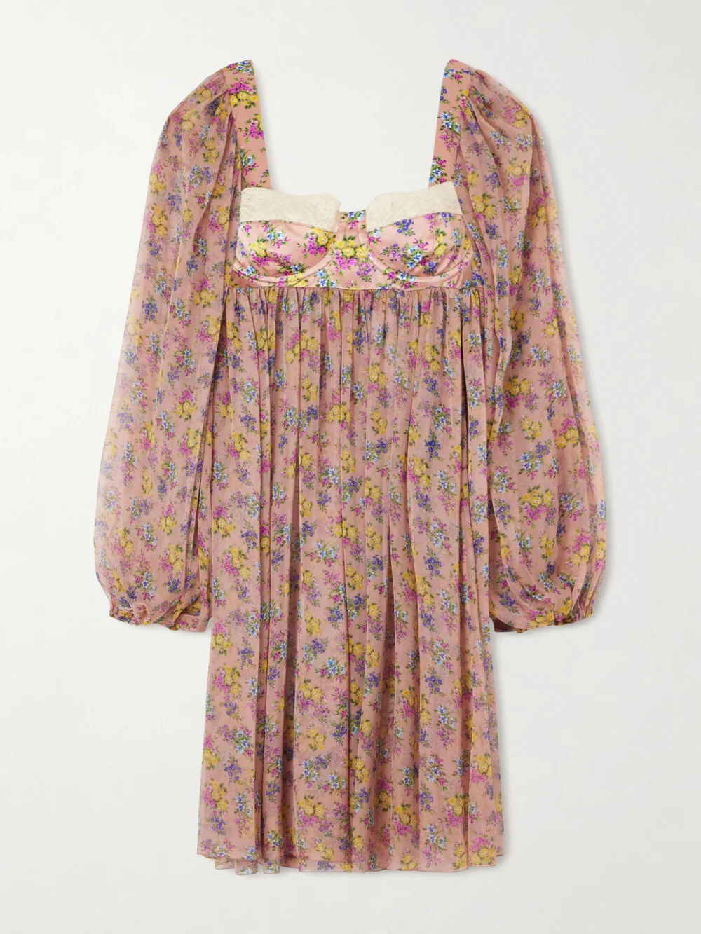 Dolce & Gabbana Lace-trimmed Floral-print Silk-blend Satin and Chiffon Mini Dress in pink