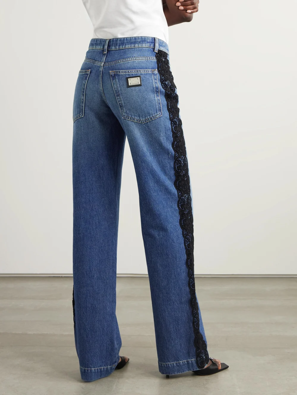Back view of the Dolce & Gabbana Lace-trimmed Mid-rise Straight-leg Jeans