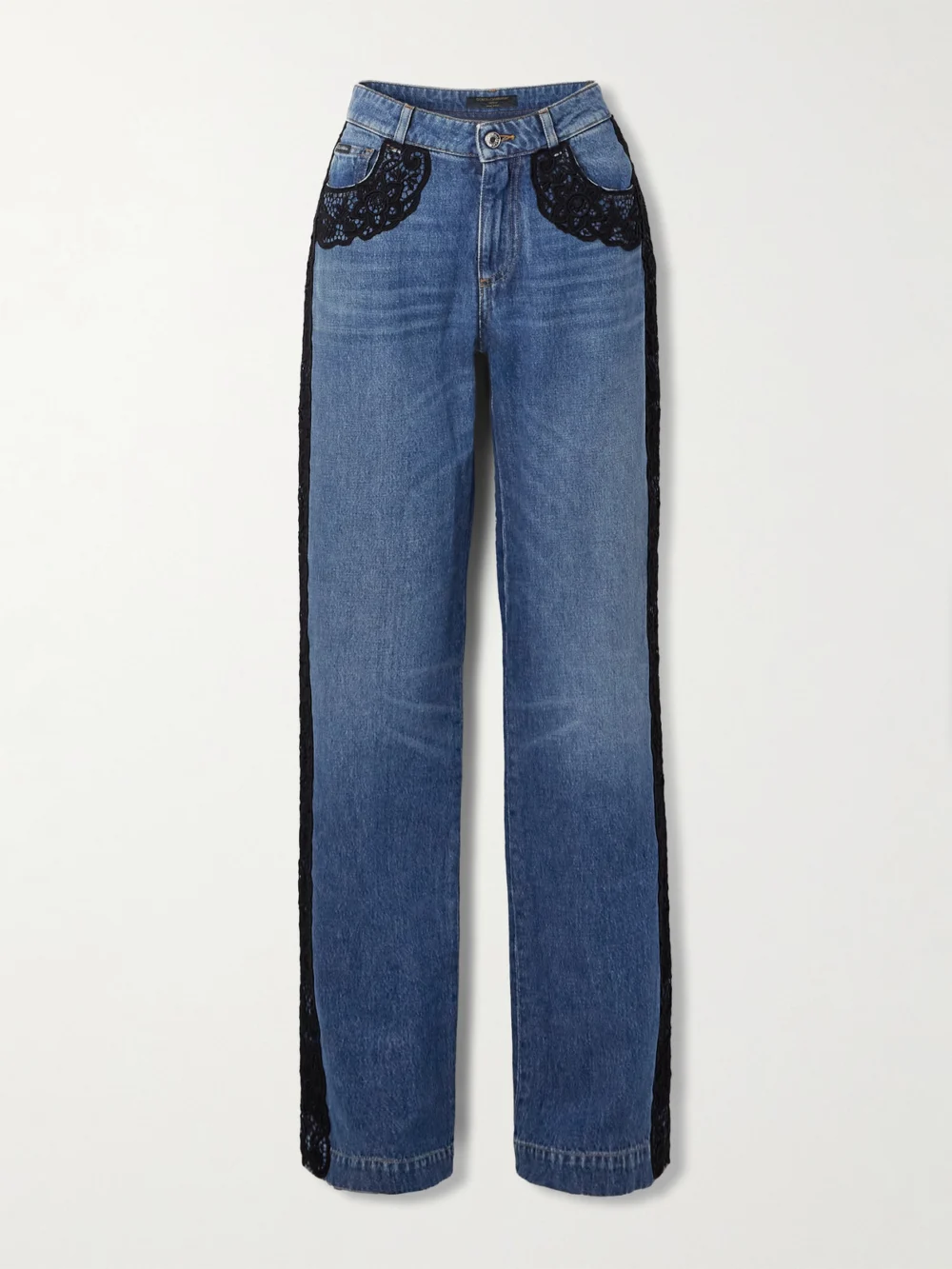 Dolce & Gabbana Lace-trimmed Mid-rise Straight-leg Jeans in blue
