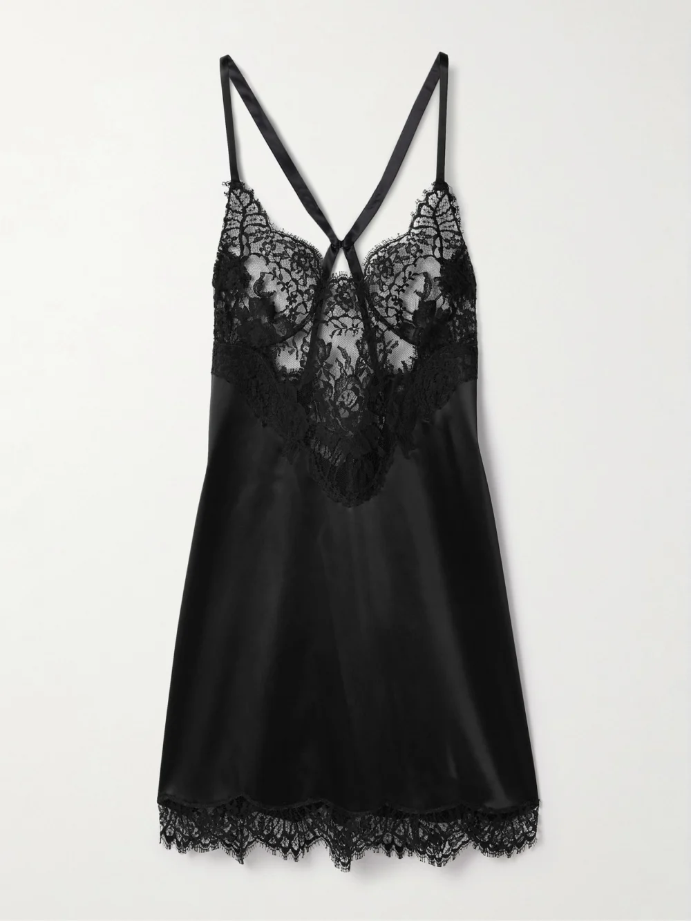 Dolce & Gabbana Lace-trimmed Satin Mini Dress in black