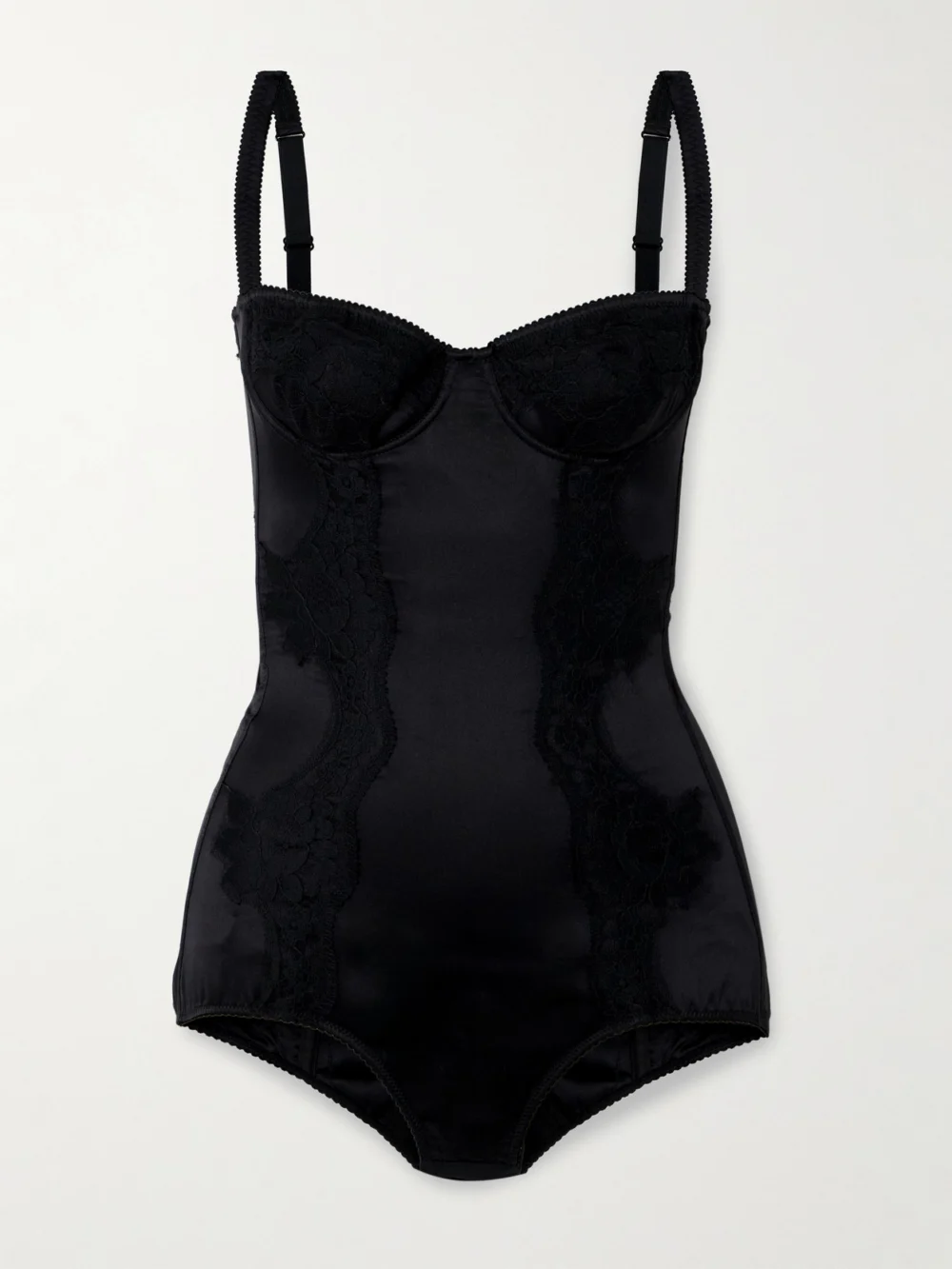 Dolce & Gabbana Lace-trimmed Silk-blend Satin Bodysuit in black