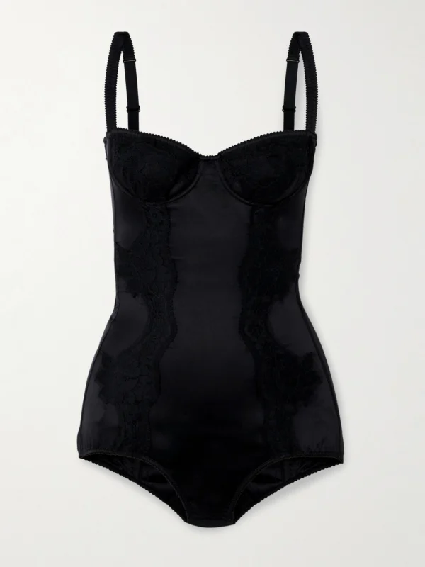 Dolce & Gabbana Lace-trimmed Silk-blend Satin Bodysuit