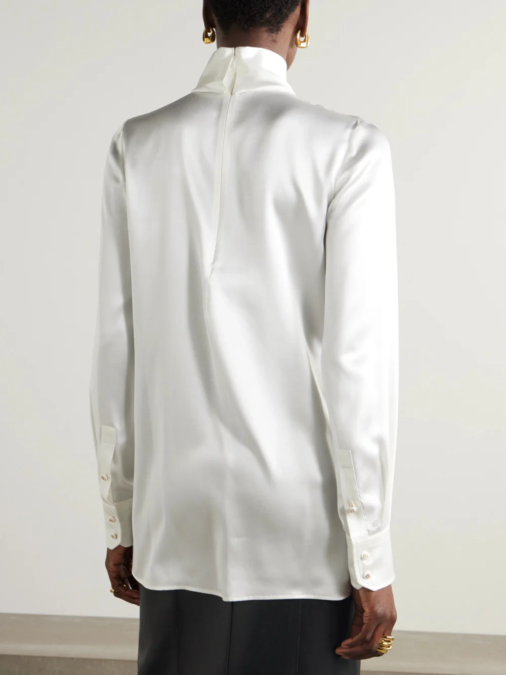 Back view of the Dolce & Gabbana Lace-trimmed Silk-blend Satin Turtleneck Blouse