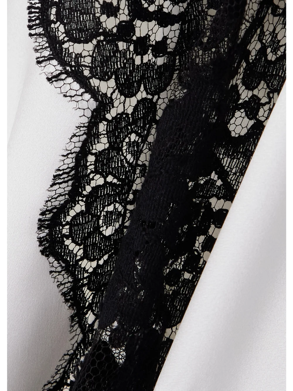 Close-up detail of the Dolce & Gabbana Lace-trimmed Silk-blend Satin Turtleneck Blouse