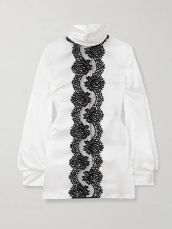 Dolce & Gabbana Lace-trimmed Silk-blend Satin Turtleneck Blouse