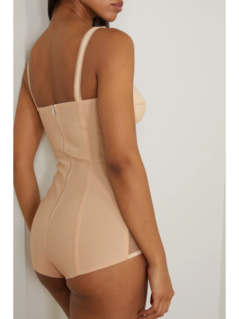 Back view of the Dolce & Gabbana Lace-trimmed Stretch-tulle Bodysuit