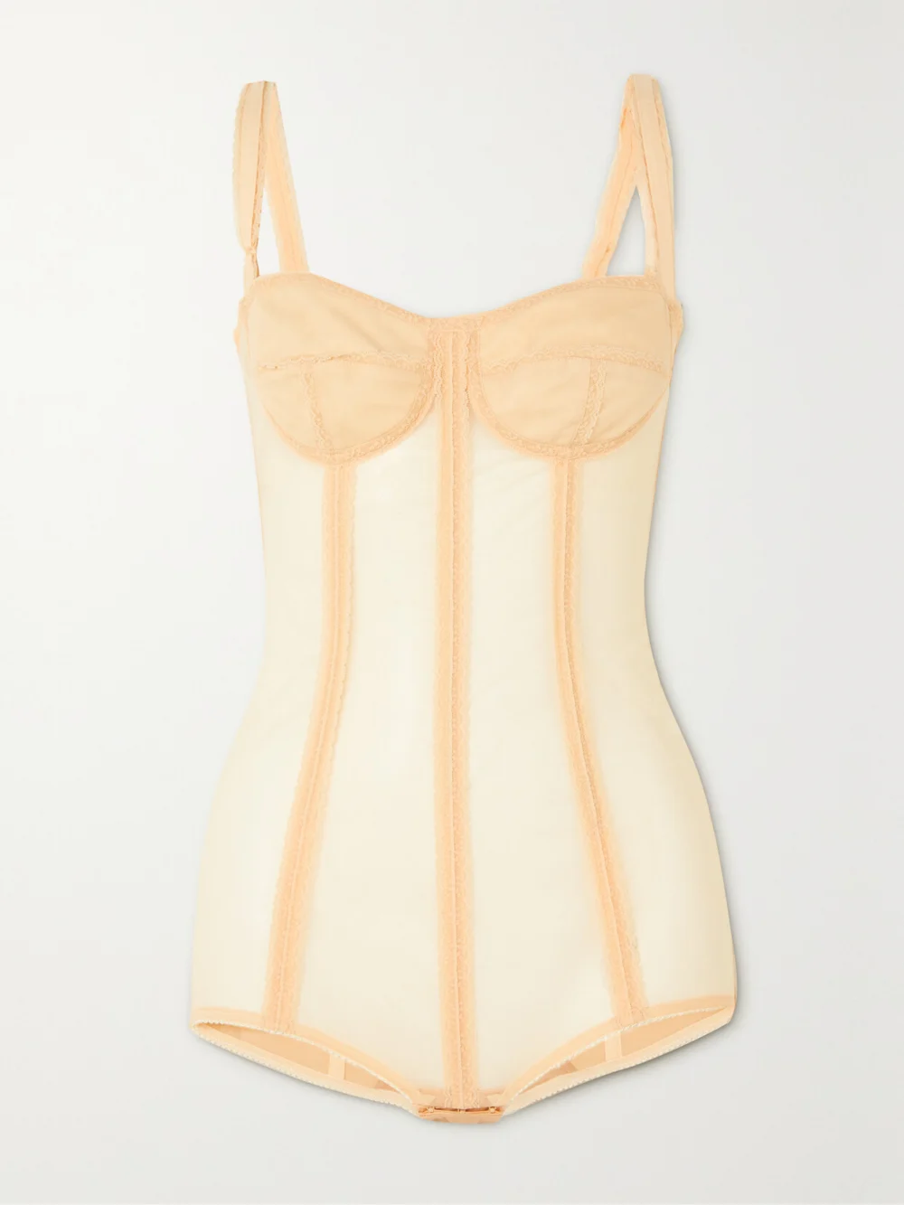 Dolce & Gabbana Lace-trimmed Stretch-tulle Bodysuit in neutral