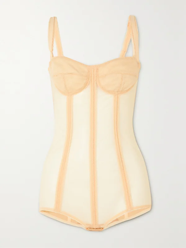 Dolce & Gabbana Lace-trimmed Stretch-tulle Bodysuit