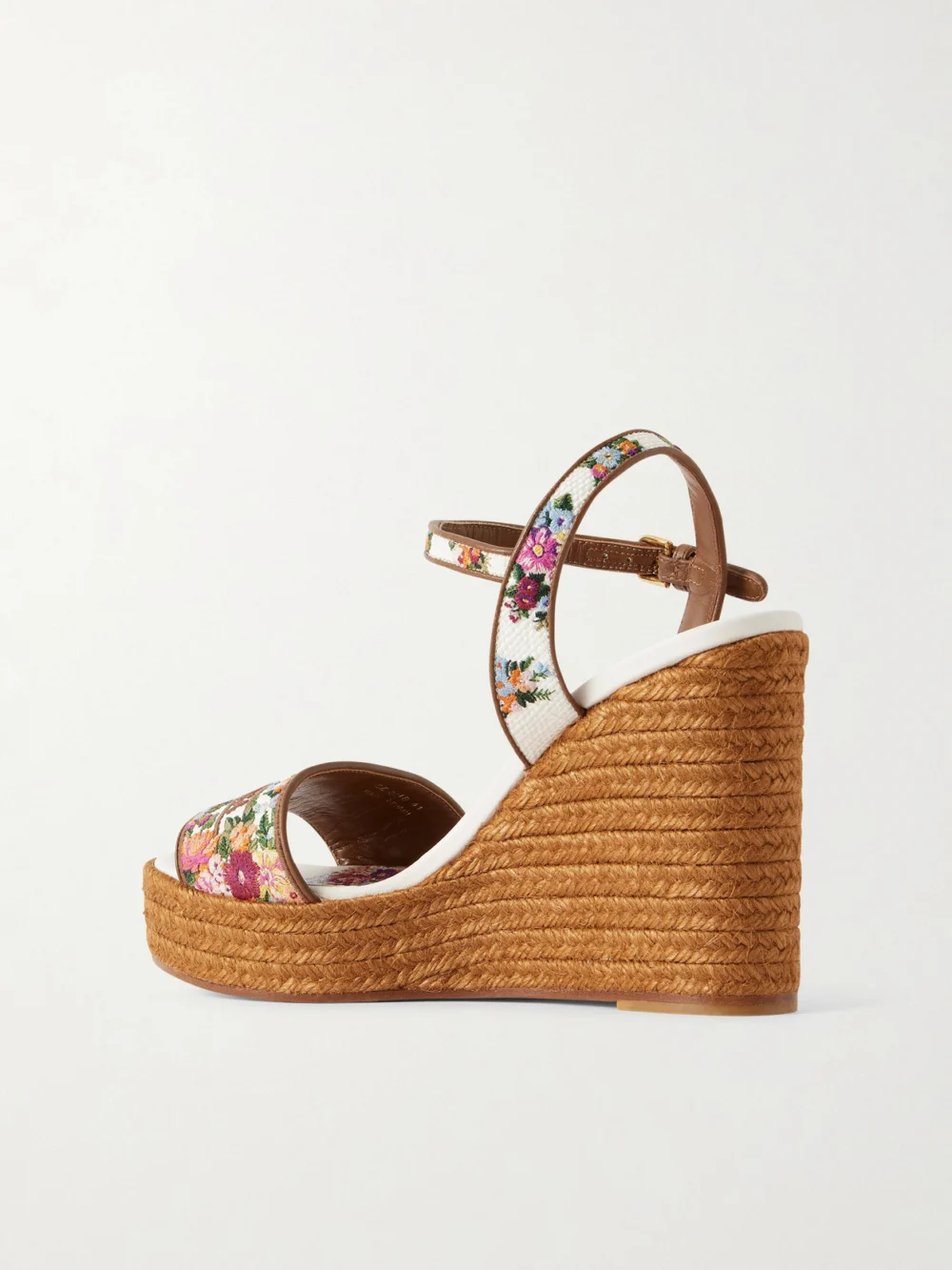 Back view of the Dolce & Gabbana Leather-trimmed Embroidered Canvas Platform Wedge Sandals