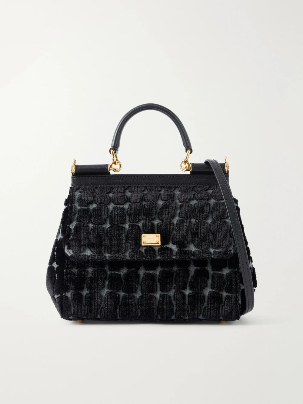 Dolce & Gabbana Leather-trimmed Velvet Top-handle Bag in black