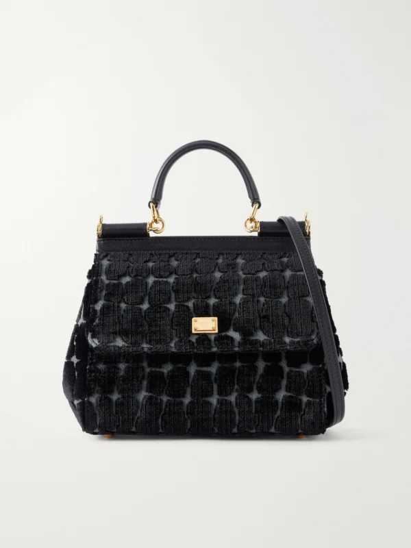 Dolce & Gabbana Leather-trimmed Velvet Top-handle Bag