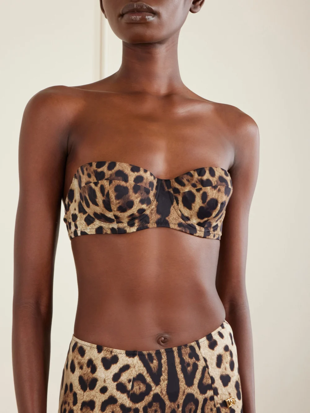 Close-up detail of the Dolce & Gabbana Leopard-print Balconette Bikini Top