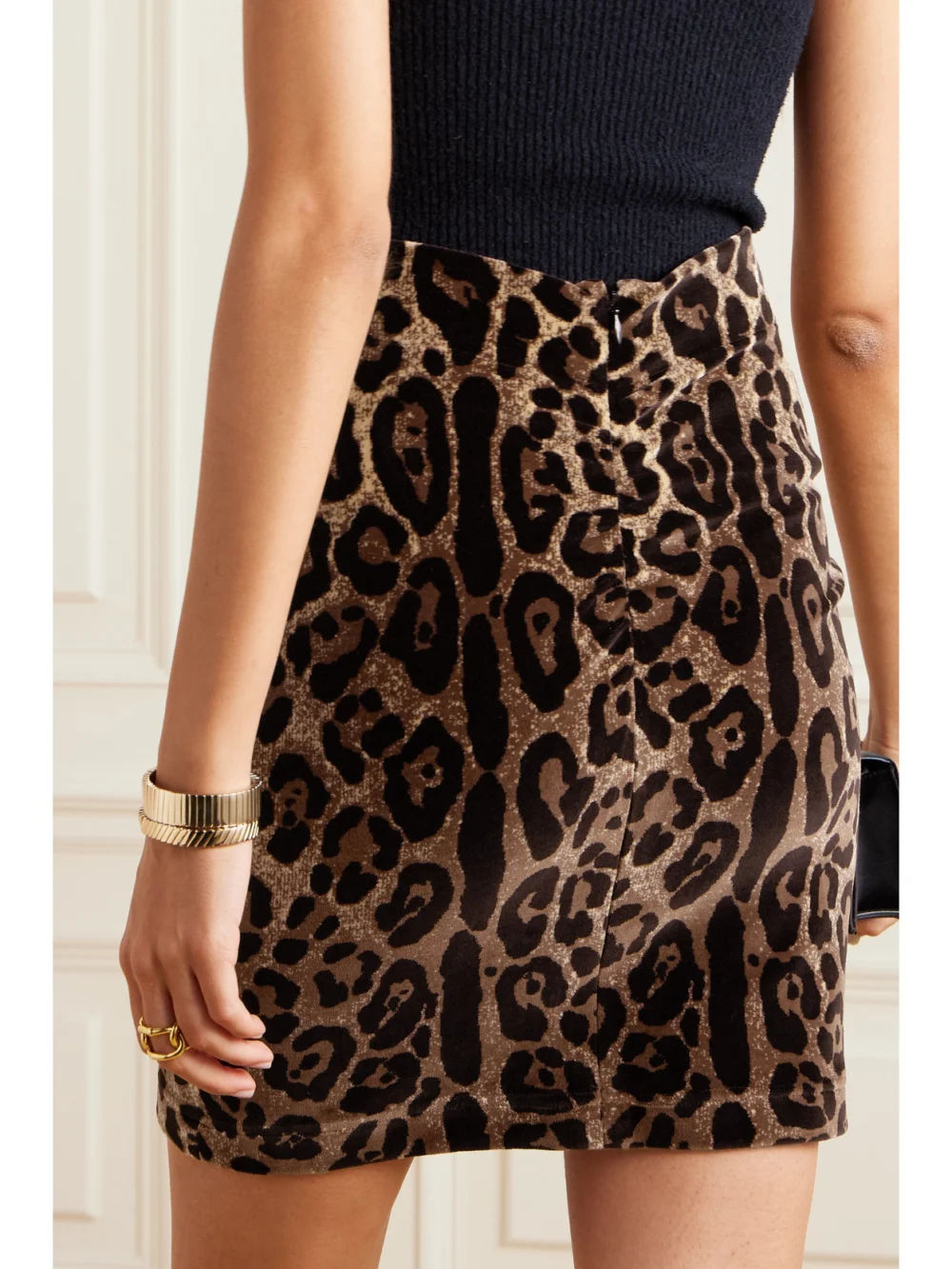 Back view of the Dolce & Gabbana Leopard-print Cotton-blend Chenille Mini Skirt
