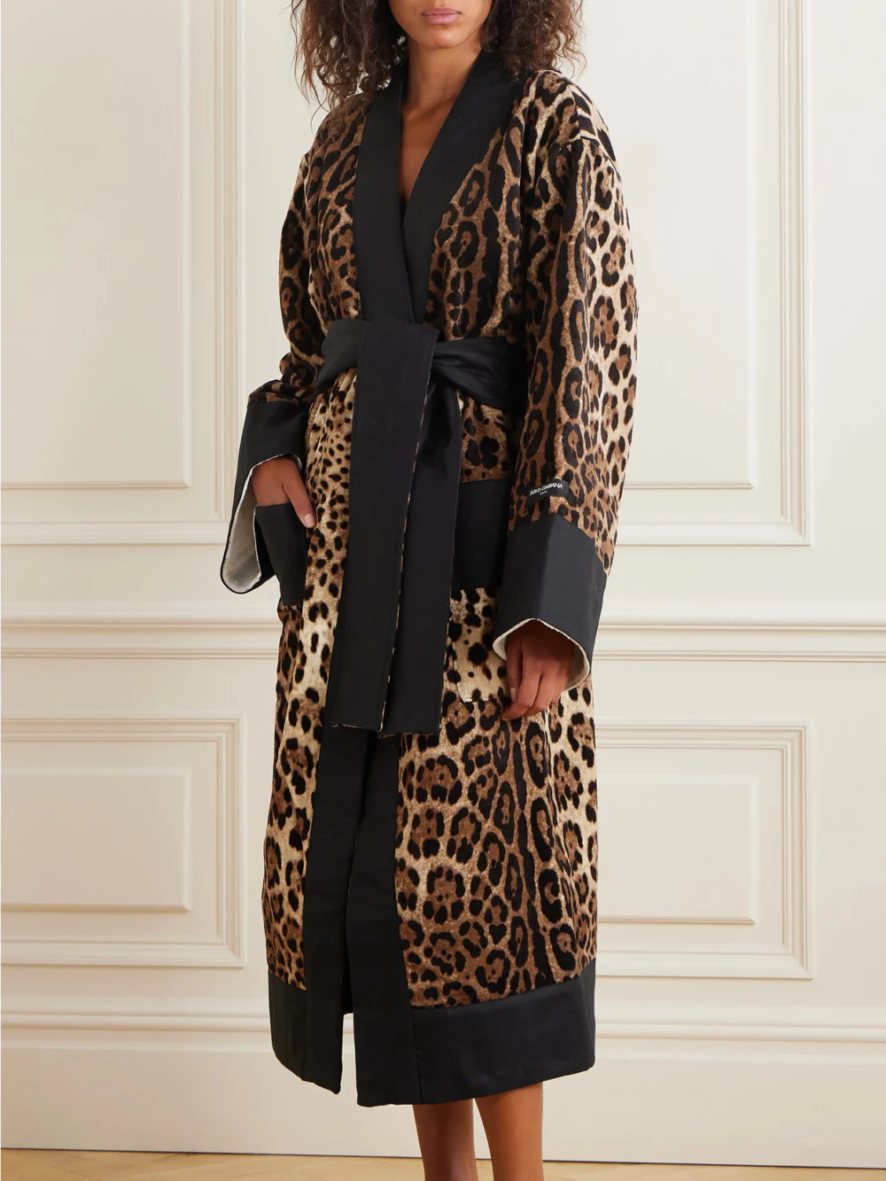 Dolce & Gabbana Leopard-print Cotton-terry Robe, worn by a model
