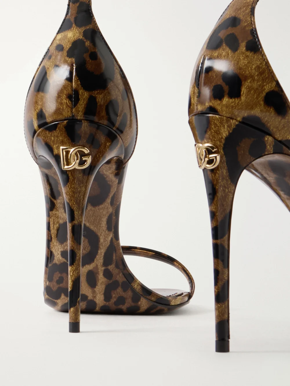 Close-up detail of the Dolce & Gabbana Leopard-print Leather Sandals