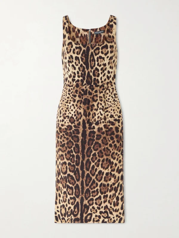Dolce & Gabbana Leopard-print Silk-blend Satin Midi Dress