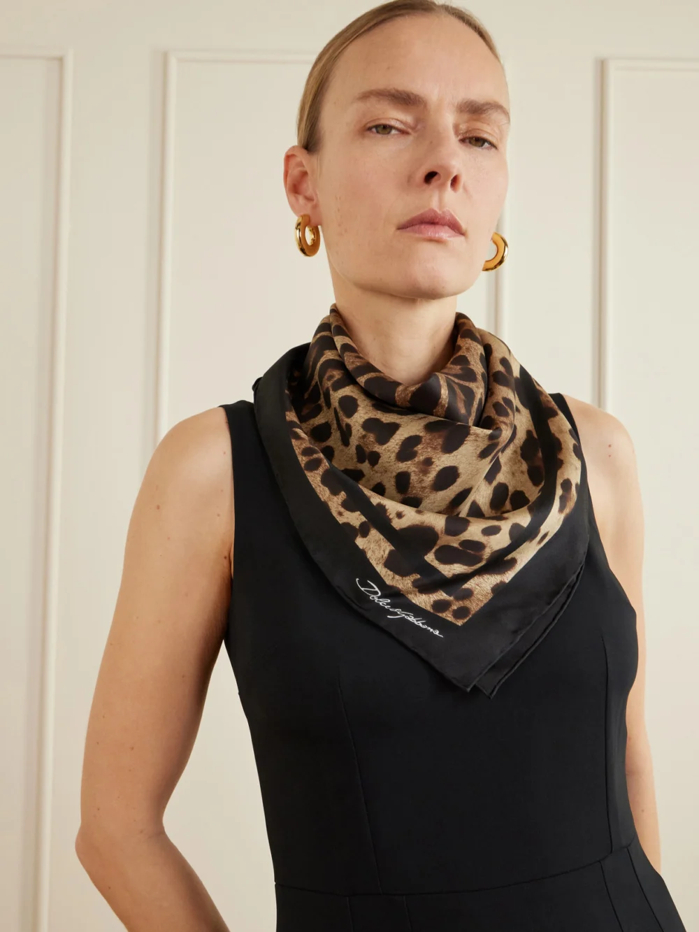 Dolce & Gabbana Leopard-print Silk-twill Scarf, styled view