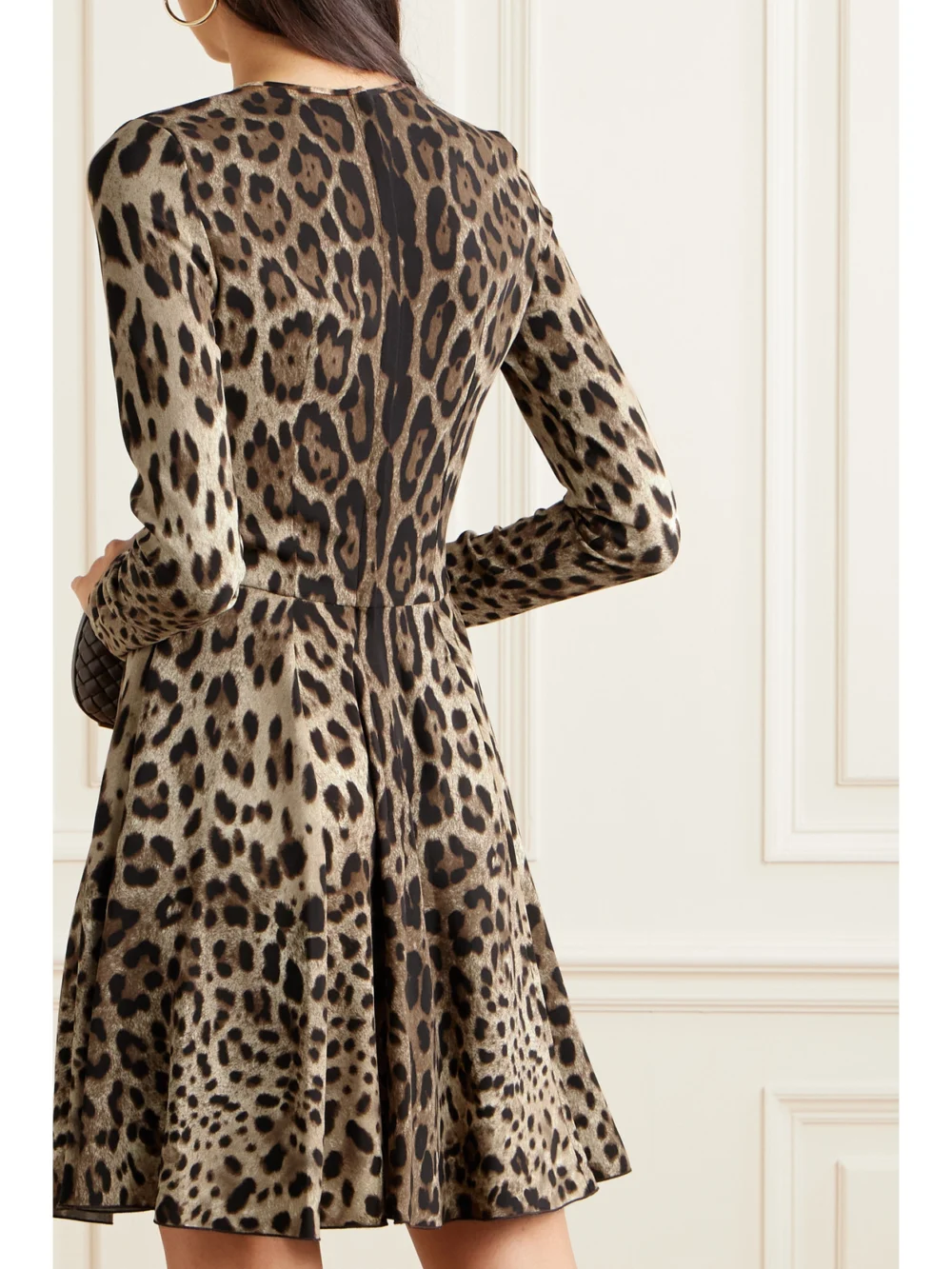 Back view of the Dolce & Gabbana Leopard-print Stretch-satin Mini Dress