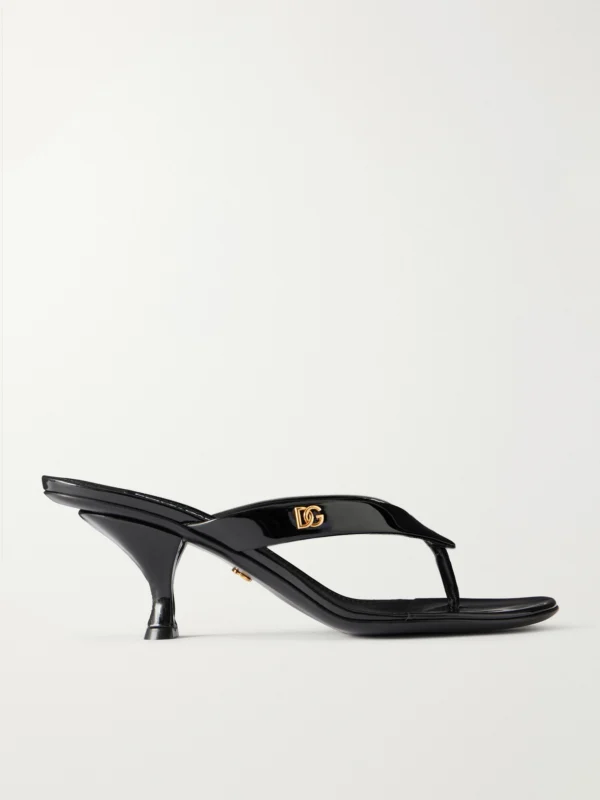 Dolce & Gabbana Logo-detailed Patent-leather Thong Sandals