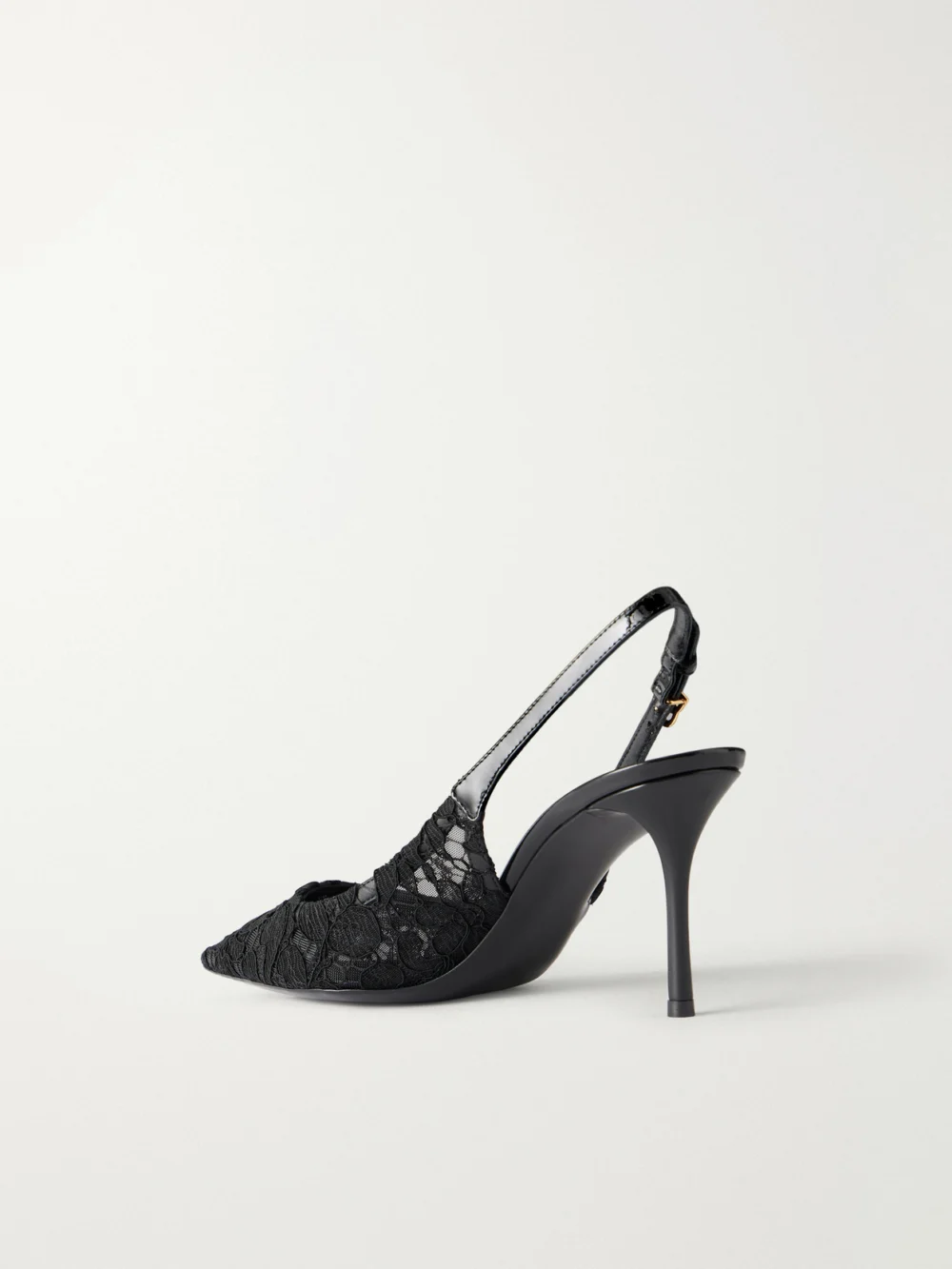 Back view of the Dolce & Gabbana Logo-detailed Patent Leather-trimmed Lace Slingback Pumps