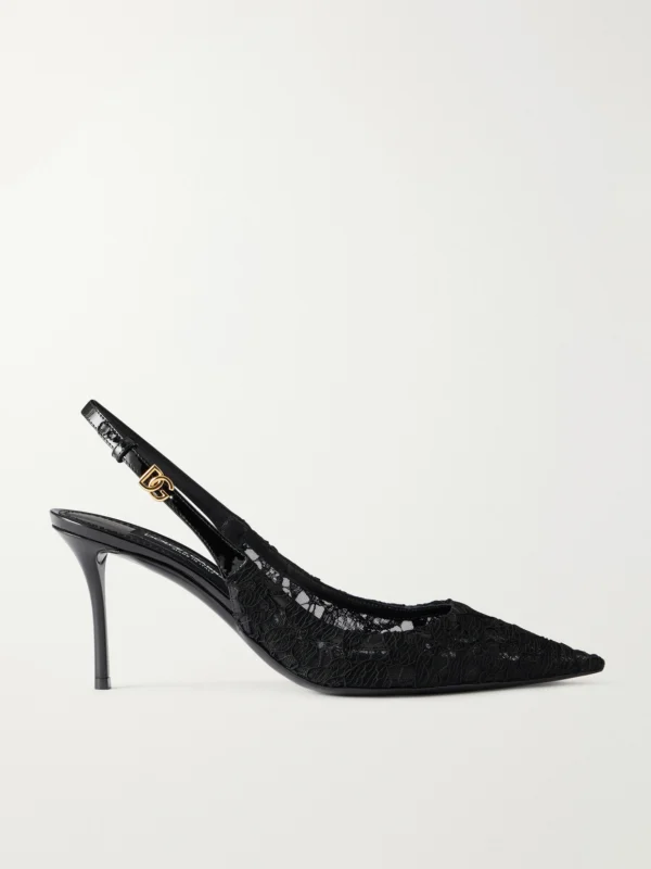 Dolce & Gabbana Logo-detailed Patent Leather-trimmed Lace Slingback Pumps