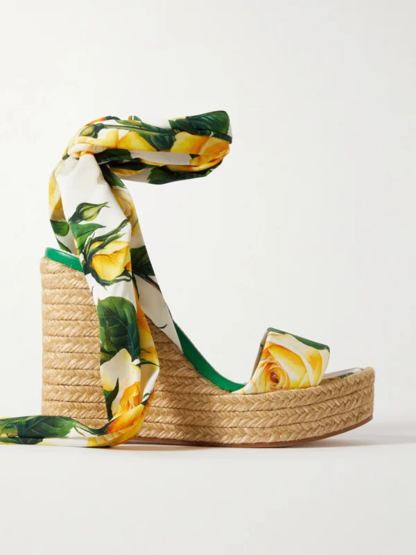 Dolce & Gabbana Lolita Floral-print Stretch-silk Espadrille Wedge Sandals