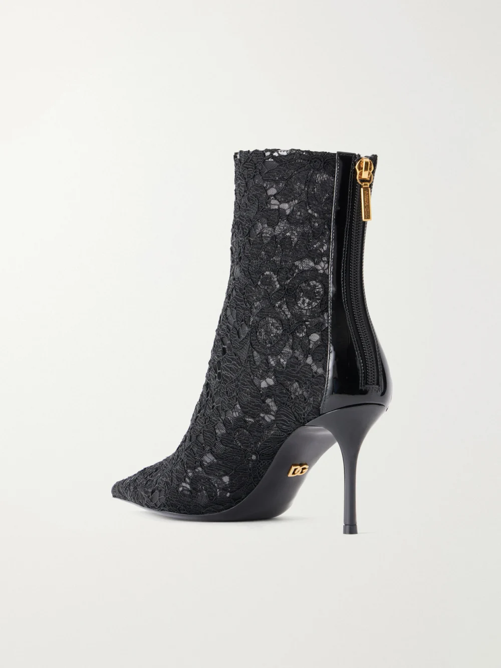 Back view of the Dolce & Gabbana Lollo Leather-trimmed Lace Ankle Boots