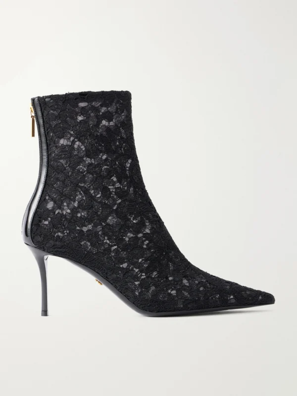Dolce & Gabbana Lollo Leather-trimmed Lace Ankle Boots
