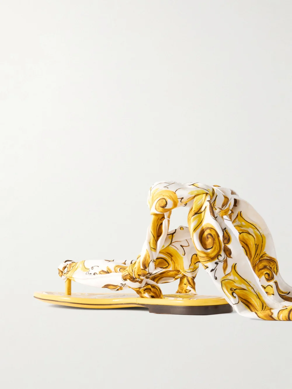 Back view of the Dolce & Gabbana Maiolica Capri Scarf Leather-trimmed Printed Twill Sandals