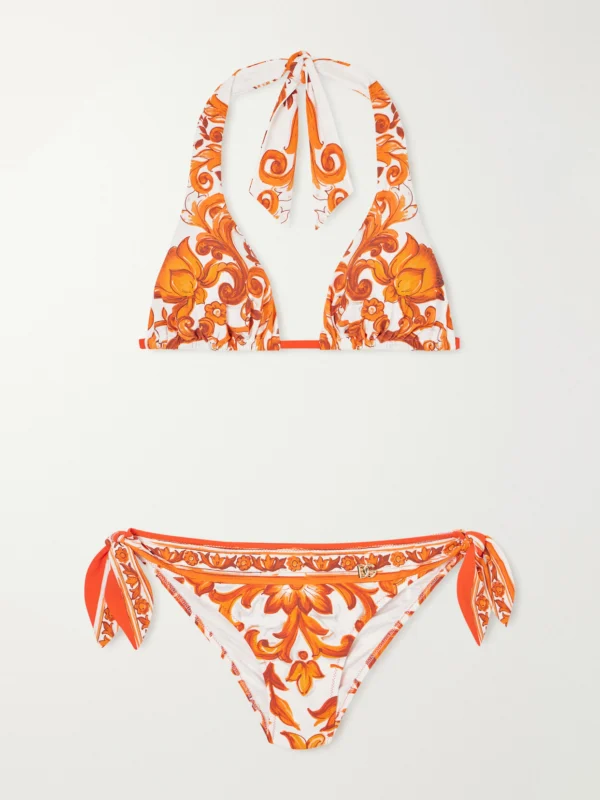 Dolce & Gabbana Maiolica Knotted Printed Halterneck Bikini