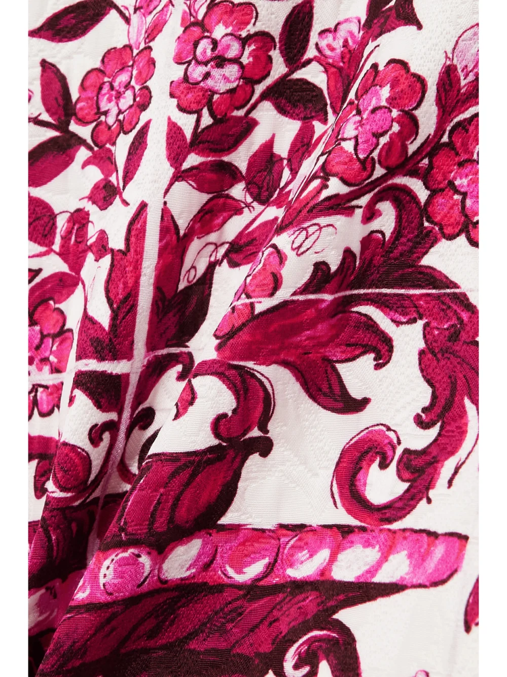 Close-up detail of the Dolce & Gabbana Maiolica Printed Cotton-blend Jacquard Mini Dress
