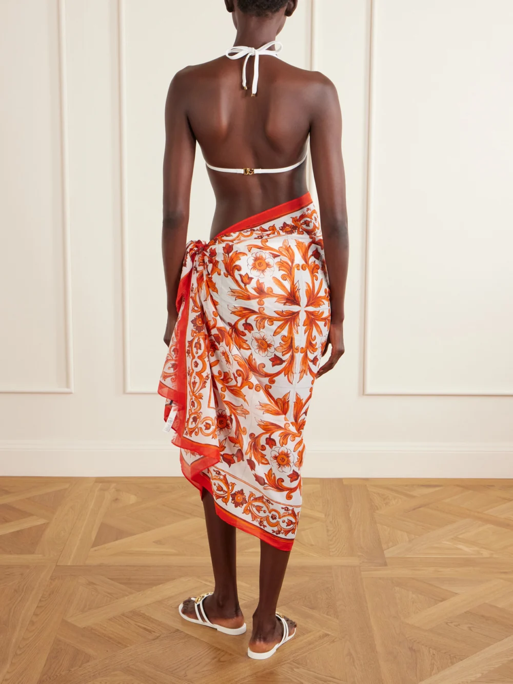 Back view of the Dolce & Gabbana Maiolica Printed Cotton Pareo
