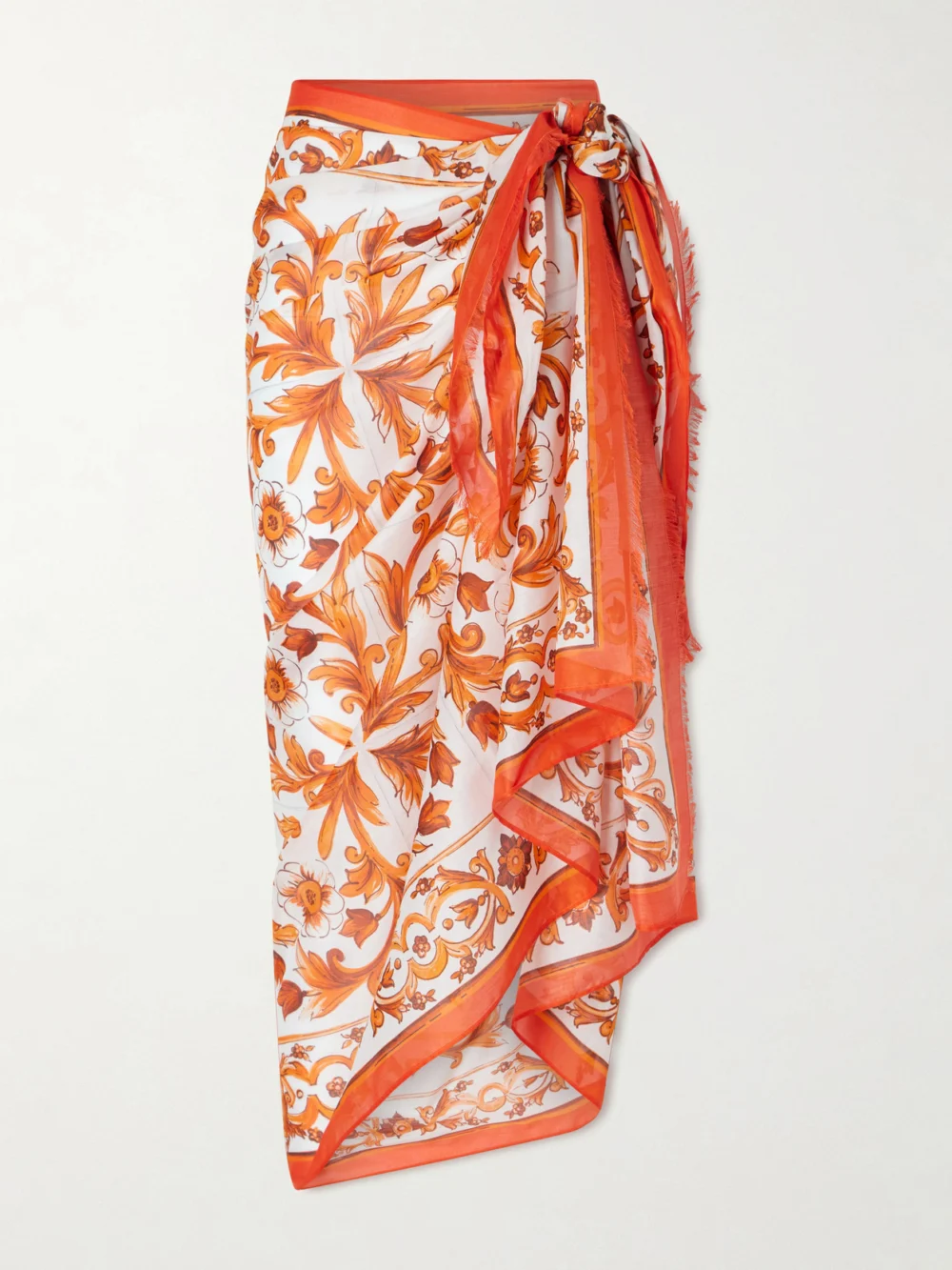 Dolce & Gabbana Maiolica Printed Cotton Pareo in orange