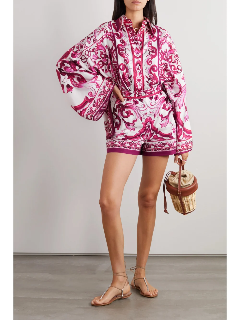 Dolce & Gabbana Maiolica Printed Cotton-poplin Shorts, worn by a model