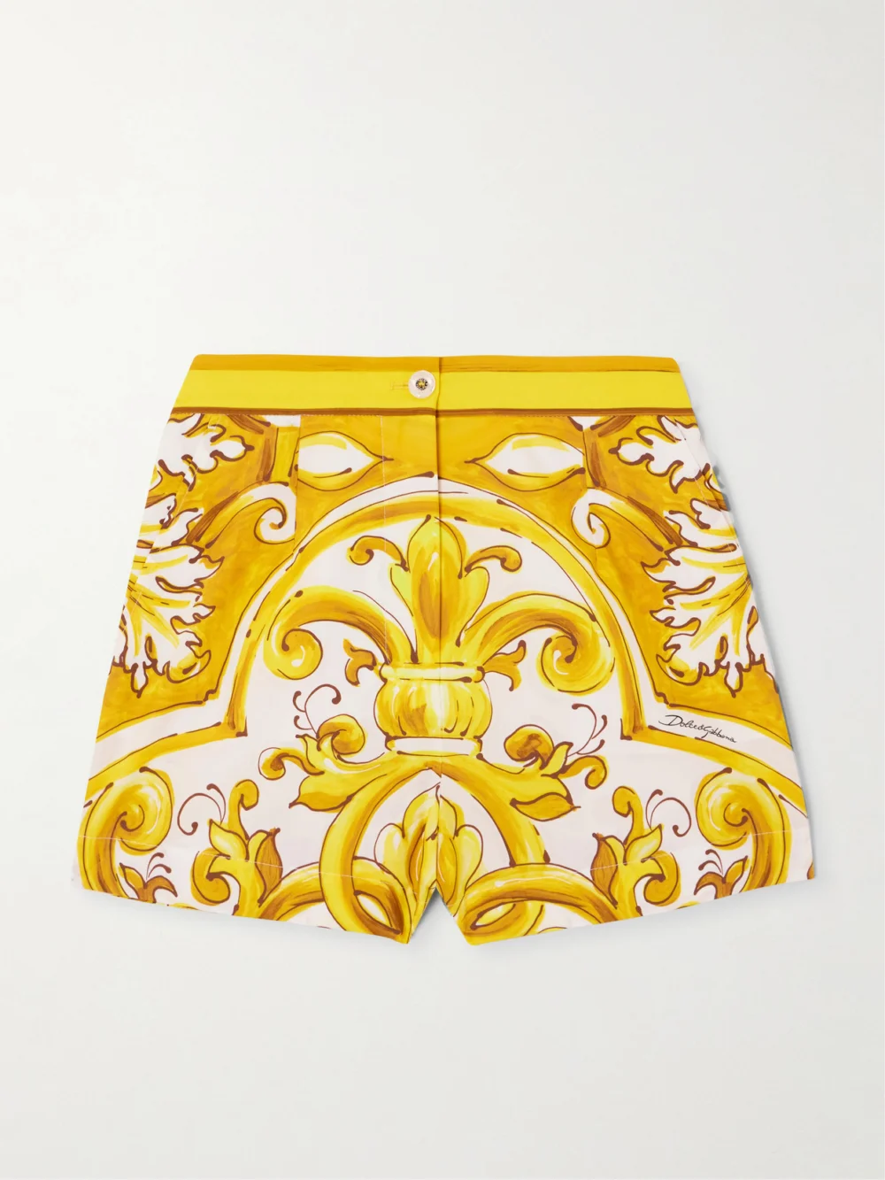 Dolce & Gabbana Maiolica Printed Cotton-poplin Shorts in yellow
